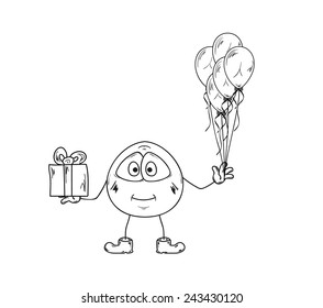 emoticon with balloons and present on white background, isolated