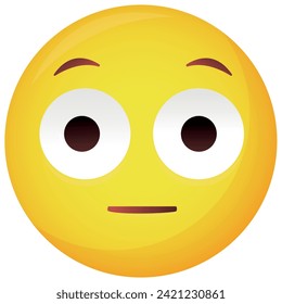 Emoticon con ojos grandes aislados en la ilustración blanca vectorial. Representando vergüenza, sorpresa, afecto, confusión, admiración, incredulidad, conmoción