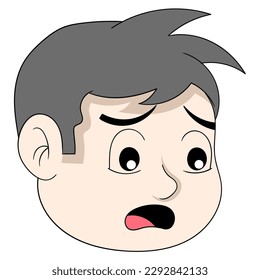emoticon boy head with sad and scared expression. vector design illustration art