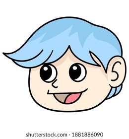 emoticon boy's head expression laughing happy, doodle icon image. cartoon caharacter cute doodle draw