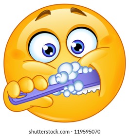 Emoticon brushing his teeth