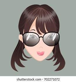 Emoticon. Calm asia girl with glasses. For used for web, wallpaper, printing on the packaging paper, textiles.