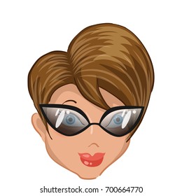 Emoticon. Calm girl with glasses. For used for web, wallpaper, printing on the packaging paper, textiles.