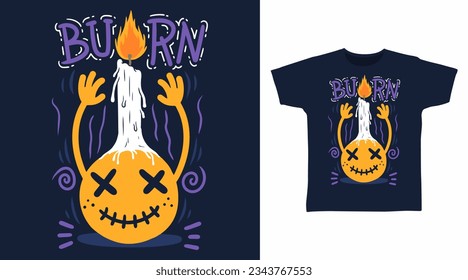 Emoticon with candle hand drawn t shirt and apparel design concepts