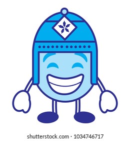emoticon cartoon face with exotic hat character blue