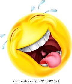 An emoticon cartoon face icon laughing very hard or hysterically