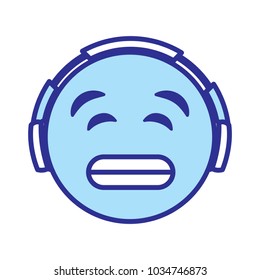 emoticon cartoon face listening music blue