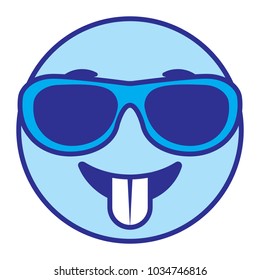 emoticon cartoon face tongue out sunglasses blue