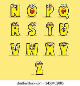 emoticon Cartoon font - from A to Z, funny capital letters, vector