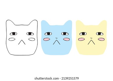 Emoticon cat expression gesture. Cat monster face emoticon different color style