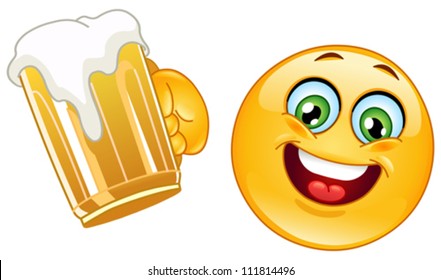 Emoticon cheering with a mug of beer