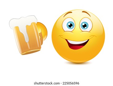 Emoticon cheering with a mug of beer