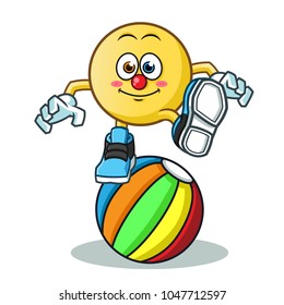 emoticon circus clown stand in the ball mascot vector cartoon illustration