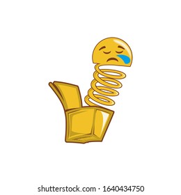 Emoticon clown out of a box. Emoji vector toy element icon. Premium quality graphic design icon. Symbols collection icon for websites, web design, mobile app on white background. Surprise icon.