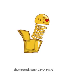 Emoticon clown out of a box. Emoji vector toy element icon. Premium quality graphic design icon. Symbols collection icon for websites, web design, mobile app on white background. Surprise icon.