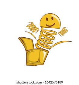 Emoticon clown out of a box. Emoji vector toy element icon. Premium quality graphic design icon. Symbols collection icon for websites, web design, mobile app on white background. Surprise icon.