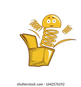 Emoticon clown out of a box. Emoji vector toy element icon. Premium quality graphic design icon. Symbols collection icon for websites, web design, mobile app on white background. Surprise icon.