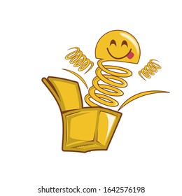 Emoticon clown out of a box. Emoji vector toy element icon. Premium quality graphic design icon. Symbols collection icon for websites, web design, mobile app on white background. Surprise icon.