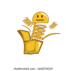 Emoticon clown out of a box. Emoji vector toy element icon. Premium quality graphic design icon. Symbols collection icon for websites, web design, mobile app on white background. Surprise icon.