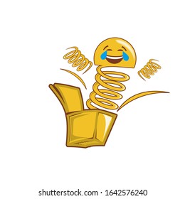 Emoticon clown out of a box. Emoji vector toy element icon. Premium quality graphic design icon. Symbols collection icon for websites, web design, mobile app on white background. Surprise icon.