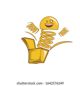 Emoticon clown out of a box. Emoji vector toy element icon. Premium quality graphic design icon. Symbols collection icon for websites, web design, mobile app on white background. Surprise icon.