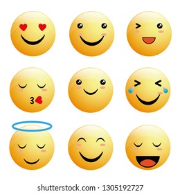 Emoticon collection with positive reactions for social network. Flat design style.