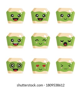 Emoticon Collection. Smile Emoji icon. Cute coconut. Vector illustration of isolated on white background