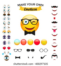 Emoticon constructor. Emoji creator collection vector. 