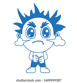 emoticon with a cool angry boy, from which nose comes steam from rage, bluer vector clip art on isolated background