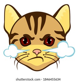 emoticon with a cool angry cat with red eyes from which nose comes steam from rage, color vector clip art on white isolated background