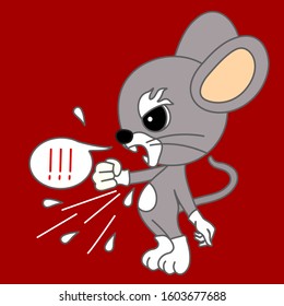 emoticon with a cool angry mouse that is standing in profile, screaming, saliva and threatening with his fist, color vector clip art on isolated background