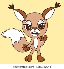 emoticon with a cool angry squirrel, which stands with a warped mouth and threatens with two fists, color vector clip art on isolated background