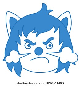 emoticon with a cool angry wolf from which nose comes steam from rage, color vector clip art on white isolated background