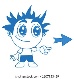 Emoticon with a cool boy that is pointing to the right, blue vector emoji