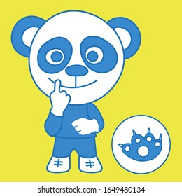 Emoticon with a cool cartoon embarrassed panda. holding a finger to his mouth, vector illustration. simple colored clip art. vector emoji in color.
