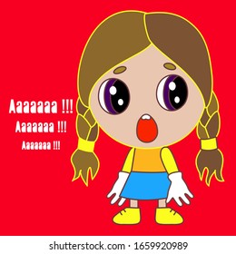 emoticon with a cool chibi girl that stands and screams in fear Aaaaaaa, color vector emoji on white isolated background