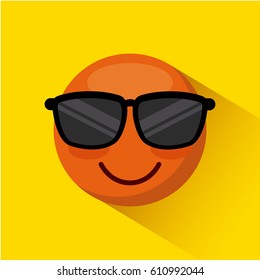 emoticon cool face icon over yellow background. colorful design. vector illustration