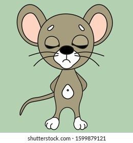 an emoticon with a cool offended mouse that stands with its eyes closed and hands clasped behind its back, color clip art on a isolated background