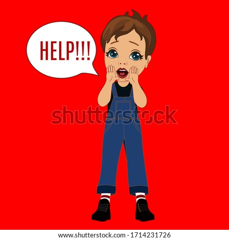 emoticon with a cool scared boy that stands with both palms to his mouth and screams Help, vector colored emoji on isolated background