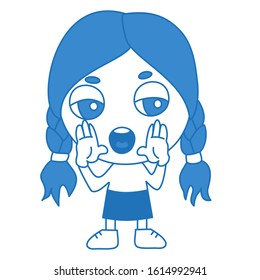 emoticon with a cool scared girl that stands with both palms to his mouth and screams, color vector emoji on white isolated background