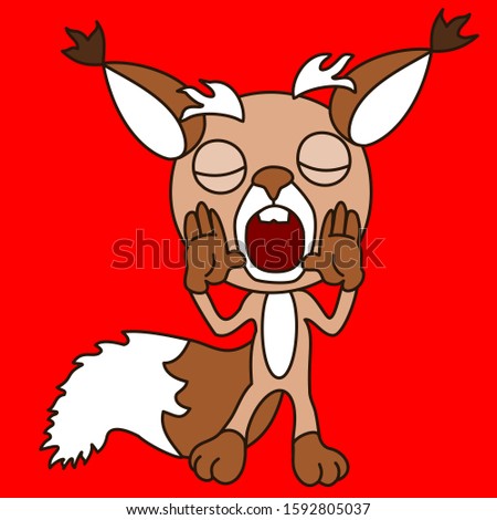 emoticon with a cool scared squirrel that stands with with eyes closed and both palms to his mouth and screams, color vector clip art on red isolated background