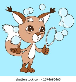 emoticon with a cool squirrel that stands and blows bubbles, color vector clip art on blue isolated background