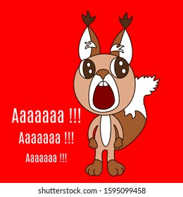 emoticon with a cool squirrel that stands and screams in fear Aaaaaaa, color vector clip art on red isolated background