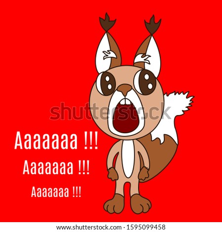 emoticon with a cool squirrel that stands and screams in fear Aaaaaaa, color vector clip art on red isolated background