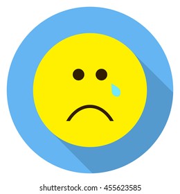 Emoticon cry face. Cry emoji. Isolated vector illustration on white background. Emoji long shadow icon.