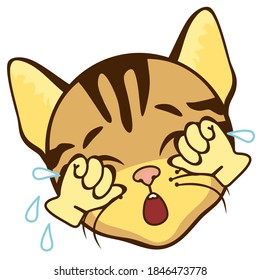 emoticono con gato llorando, de cuyos ojos rompen lágrimas, imagen de clip de color vectorial sobre fondo blanco aislado