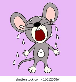 emoticon with a crying mouse, from the eyes of which tears sprinkle, vector color clip art