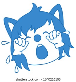 emoticono con un lobo llorando, de cuyos ojos rompen lágrimas, imagen de clip de color vectorial sobre fondo blanco aislado