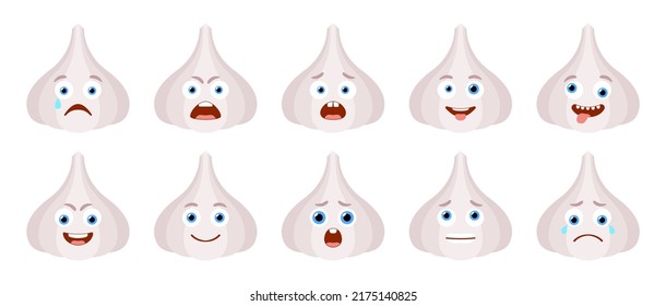 Emoticon of cute Garlic. Isolated vector set