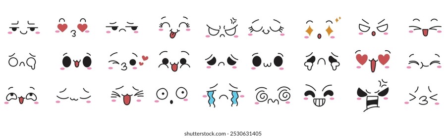 Emoticon cute hand drawn, kawaii, vector